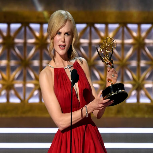 Nicole Kidman holding her Emmy Award